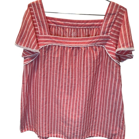 Striped Red Women's Cotton Top, Sz XL - Picture 1 of 3